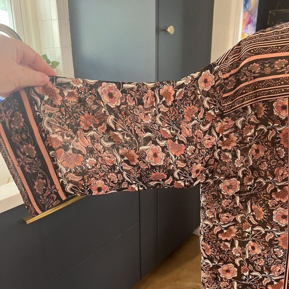 Womens SZ S Boho Flowy Long Duster Cardigan Kimono Floral Artsy Cottagecore 70s - Picture 6 of 9